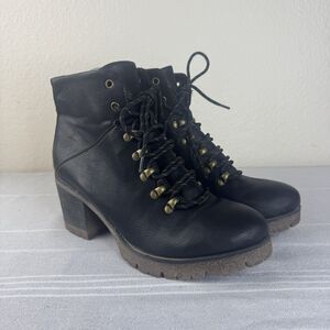 Korks Kork Ease Erica Bootie Lace Up Heeled Combat Ankle Boots Black 7.5